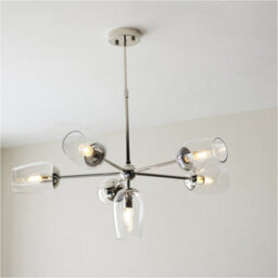 Loops Multi Arm Hanging Ceiling Pendant Light - Bright Nickel Plate Adjustable Stem & 6X Clear Glass Shades - thumbnail 3