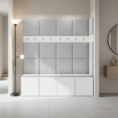 Orion Ii Hallway Set White Shoe Cabinet Hangers Light Grey Panels - image 1