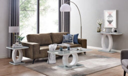 Furniturebox Giovani Rectangular White High Gloss Console Table With Grey Glass Top And Unique Halo Structural Plinth Base Design - thumbnail 5