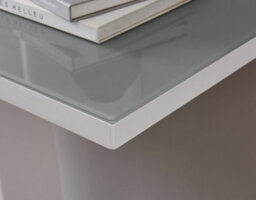 Furniturebox Giovani Rectangular White High Gloss Console Table With Grey Glass Top And Unique Halo Structural Plinth Base Design - thumbnail 4