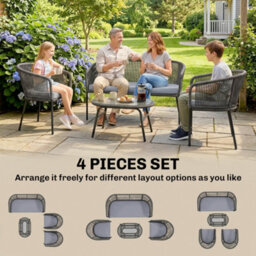 Outsunny 4 Piece Garden Furniture Set, Rope Woven Outdoor Sofa, Dark Grey - thumbnail 4