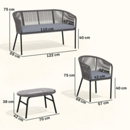 Outsunny 4 Piece Garden Furniture Set, Rope Woven Outdoor Sofa, Dark Grey - thumbnail 3