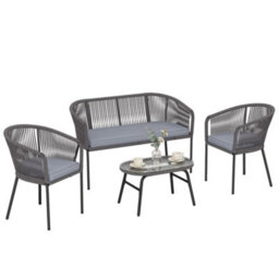 Outsunny 4 Piece Garden Furniture Set, Rope Woven Outdoor Sofa, Dark Grey - thumbnail 2