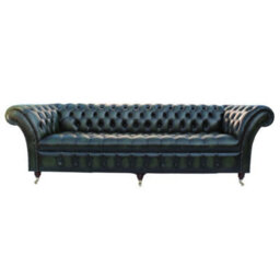 Chesterfield 4 Seater Antique Green Leather Buttoned Seat Sofa In Balmoral Style - thumbnail 3