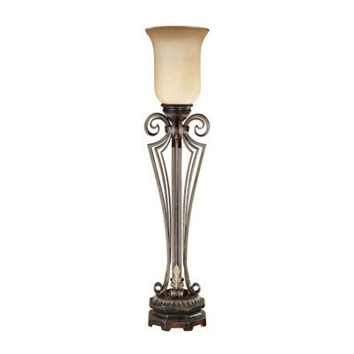 Elegant Cream And Amber Table Lamp With Bronze Base - Led E14 60W - image 1