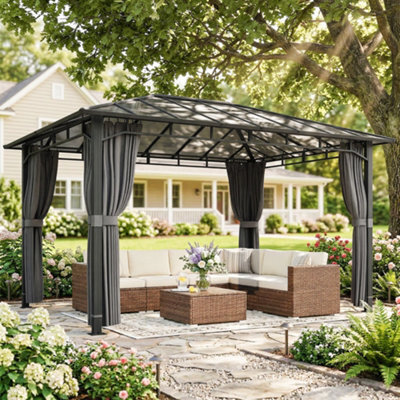 Outsunny 3 X 4 M Hardtop Gazebo With Pc Roof, Aluminium Frame, Dark Grey - image 1