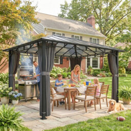Outsunny 3 X 4 M Hardtop Gazebo With Pc Roof, Aluminium Frame, Dark Grey - thumbnail 8