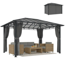 Outsunny 3 X 4 M Hardtop Gazebo With Pc Roof, Aluminium Frame, Dark Grey - thumbnail 2