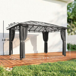 Outsunny 3 X 4 M Hardtop Gazebo With Pc Roof, Aluminium Frame, Dark Grey - thumbnail 3