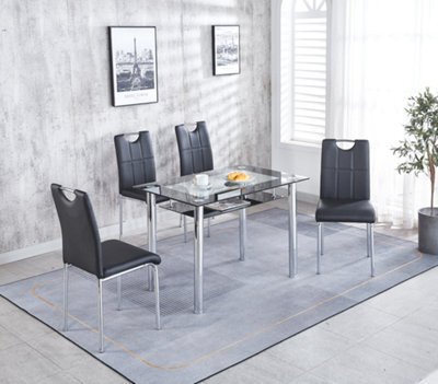 Modernique 120 Cm Black Compact Dining Table With 4 Black Faux Leather Dining Chairs Set - image 1