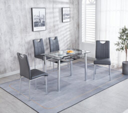 Modernique 120 Cm Black Compact Dining Table With 4 Black Faux Leather Dining Chairs Set - thumbnail 2