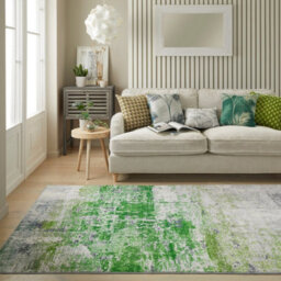 Ivory Green Abstract Polyester Modern Soft Bedroom, Livingroom  Rug - 160Cm X 230Cm - thumbnail 1