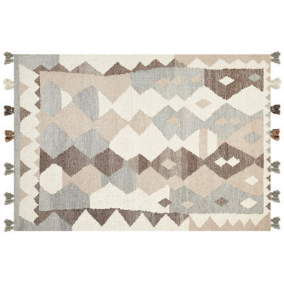 Beliani Rug Aralez Beige 160 X 230 Cm Wool Kilim - image 1
