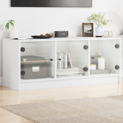 Berkfield Tv Cabinet With Glass Doors White 102X37X42 Cm - image 1