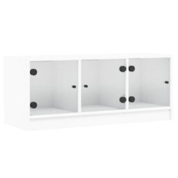 Berkfield Tv Cabinet With Glass Doors White 102X37X42 Cm - thumbnail 2