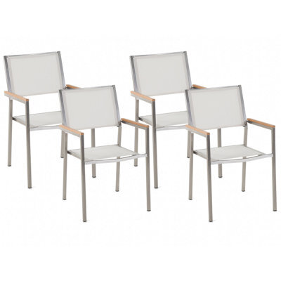 Beliani Set Of 4 Garden Chairs Grosseto Stainless Steel White - image 1
