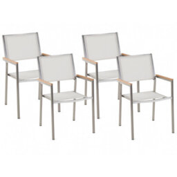Beliani Set Of 4 Garden Chairs Grosseto Stainless Steel White - thumbnail 1