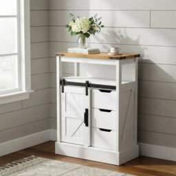 White Sideboard Buffet Cupboard 3 Drawers 1 Door Shelf - thumbnail 4