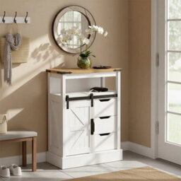 White Sideboard Buffet Cupboard 3 Drawers 1 Door Shelf - thumbnail 3