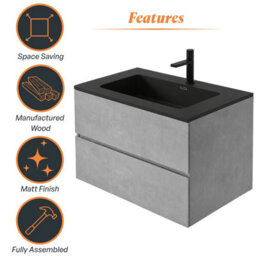 Plum&clay Nebula Concrete Wall Hung Vanity Unit With Black Basin Bathroom Furniture (W)900mm - thumbnail 7