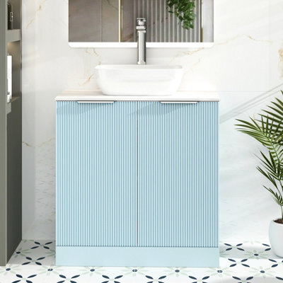 Royal Bathrooms Evora 800mm Powder Blue Fluted Floor Standing Vanity Unit 2 Door With Countertop Basin - Elva - image 1