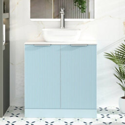 Royal Bathrooms Evora 800mm Powder Blue Fluted Floor Standing Vanity Unit 2 Door With Countertop Basin - Elva - thumbnail 1