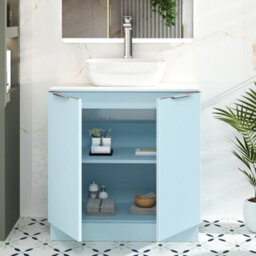Royal Bathrooms Evora 800mm Powder Blue Fluted Floor Standing Vanity Unit 2 Door With Countertop Basin - Elva - thumbnail 3