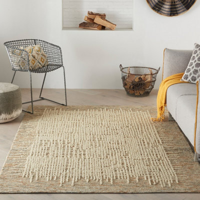Beige Easy To Clean Abstract Geometrical Handmade Modern Wool Rug For Living Room, Bedroom - 251Cm X 351Cm