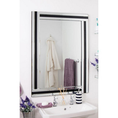 Mirroroutlet Dalton Black All Glass Wall Mirror 100 X 70 Cm - image 1