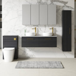 Nuie Arno Wall Hung 2-Drawer Vanity Unit With Laminate Worktop In Bellato Grey, Sleek Counter Top Vanity Unit In Charcoal Black - thumbnail 4