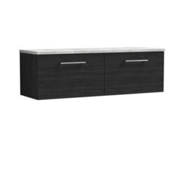 Nuie Arno Wall Hung 2-Drawer Vanity Unit With Laminate Worktop In Bellato Grey, Sleek Counter Top Vanity Unit In Charcoal Black - thumbnail 1