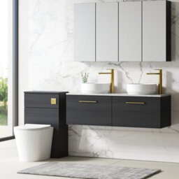 Nuie Arno Wall Hung 2-Drawer Vanity Unit With Laminate Worktop In Bellato Grey, Sleek Counter Top Vanity Unit In Charcoal Black - thumbnail 3