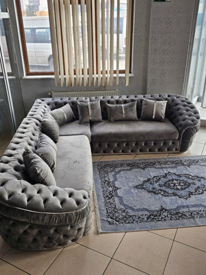Ambassador Corner Sofa 270Cm X 270Cm Grey Plush Velvet - image 1