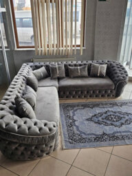 Ambassador Corner Sofa 270Cm X 270Cm Grey Plush Velvet - thumbnail 1