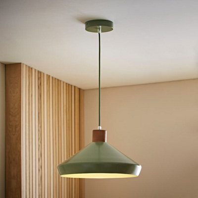 Valuelights Parker Green And Walnut Pendant Ceiling Light - image 1