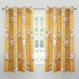 Catherine Lansfield Canterbury Floral 66X72 Inch Eyelet Curtains Two Panels Ochre