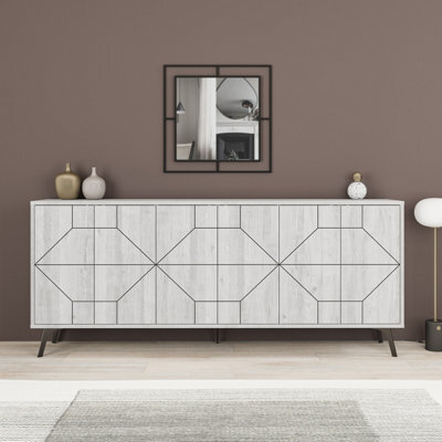 Decortie Dune Ancient White Geometric 6 Door Sideboard With Metal Legs (W) 181Cm - image 1