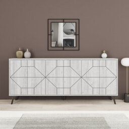 Decortie Dune Ancient White Geometric 6 Door Sideboard With Metal Legs (W) 181Cm - thumbnail 1