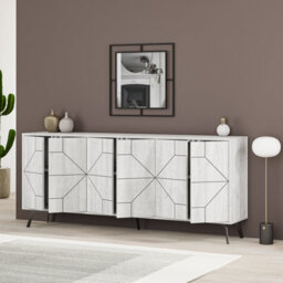 Decortie Dune Ancient White Geometric 6 Door Sideboard With Metal Legs (W) 181Cm - thumbnail 6