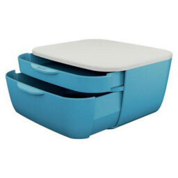 Leitz Cosy Calm Blue Plastic Home Office Desk Storage Organiser Pen Notebook Cable Stationery Tidy Small Large Two Drawer Cabinet
