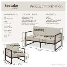 Tectake Garden Furniture Comosa - For 4 People, Xxl Padding, 1 Sofa, 2 Armchairs - Brown/beige - 1 - thumbnail 6