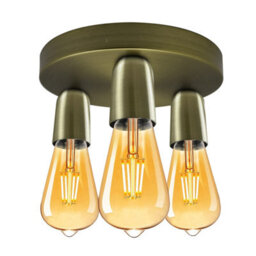 Industrial Ceiling Light 3-Way  E27 Lamp Metal  Green Brass Semi Flush Ceiling Lamp For Kitchen Dining Room Living Room