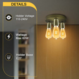 Industrial Ceiling Light 3-Way  E27 Lamp Base Green Brass Semi Flush Ceiling Lamp For Kitchen Dining Room Living Room - thumbnail 5