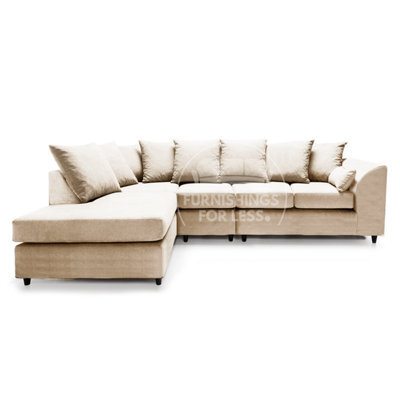 Furnishings For Less UK Casper Soft Chenille Fabric 5 Seater L Shaped Corner Sofa  Beige Left Hand Facing - Scatter Back - image 1