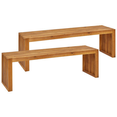 Beliani Set Of 2 Garden Benches Sulzano 150 Cm Acacia Wood Brown - image 1