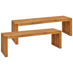 Beliani Set Of 2 Garden Benches Sulzano 150 Cm Acacia Wood Brown