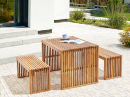 Beliani Set Of 2 Garden Benches Sulzano 150 Cm Acacia Wood Brown - thumbnail 2