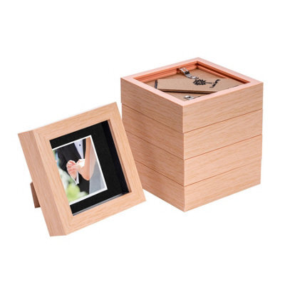 "Nicola Spring 4 X 4"" Photo Frames - Light Wood/black Mount - 3D Picture Frame Box Portrait Display Case (12.5 X 12.5Cm) Set Of 5" - image 1