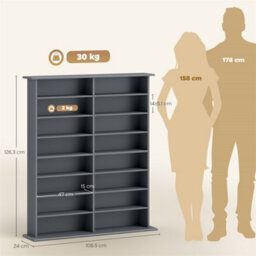 Grey Blu-Ray Storage Tower With 12 Adjustable Shelves - thumbnail 2
