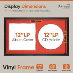 "30X17"" Black Classic Vinyl Record Frame With Poppy Red Mount For 12 Inch Lp Album Cover & Disc - Ak Frames" - thumbnail 2